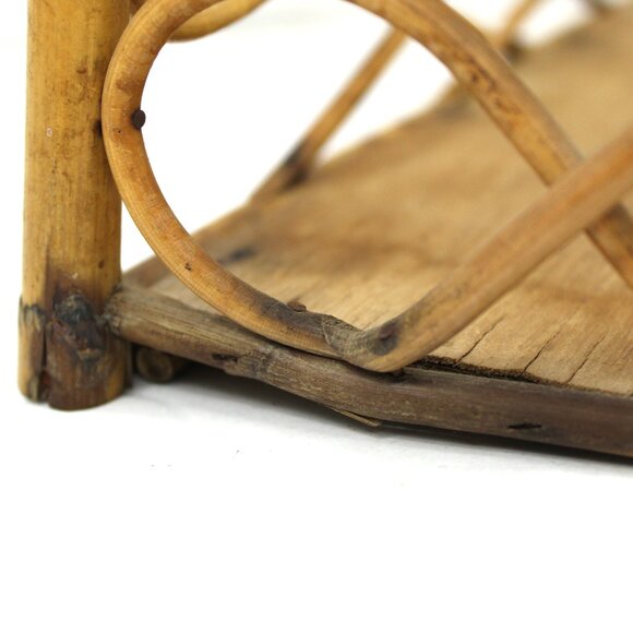 Vintage 1970's Bamboo Aged Wall Shelf Round Mirror Boho Retro As-Is - Picture 4 of 10